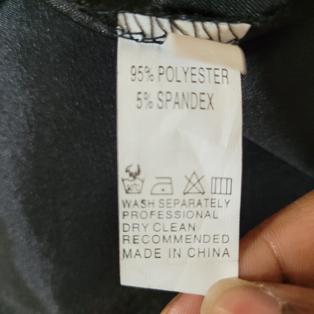 Satin Black Faux Wrap Front Plunge Mini Dress V Neck Twist Size Medium - Picture 8 of 8